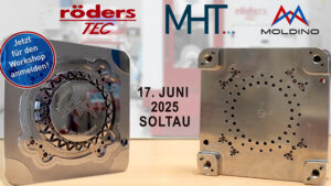 Banner zum Workshop mit Vorder-Rückseite eines Bauteils mit Auswerferbohrungenile mit